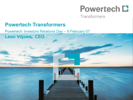 Powertech Transformers Powertech Investors Relations Day