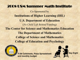 USM 2003 Summer Math Institute Your Mathematics