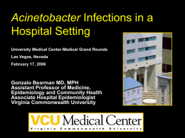 Acinetobacter Infections in a Hospital Setting University Medical Center-Medical Grand Rounds  Las Vegas, Nevada February 17, 2006  Gonzalo Bearman MD, MPH Assistant Professor of Medicine, Epidemiology and.