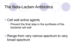 The Beta-Lactam Antibiotics Cell wall active agents Prevent the final step in the synthesis of the bacterial cell wall  Range from very narrow spectrum.