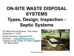 ON-SITE WASTE DISPOSAL SYSTEMS Types, Design, Inspection