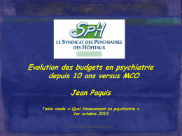 Evolution des budgets en psychiatrie