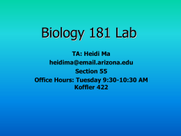Biology 181 Lab - Biology Learning Center at the University of Arizona