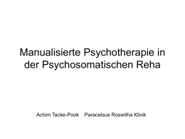 Manualisierte Psychotherapie in der Psychosomatischen Reha