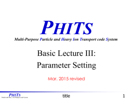 Basic Lecture (III): Parameter Setting