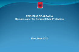 REPUBLIC OF ALBANIA Commissioner for Personal Data