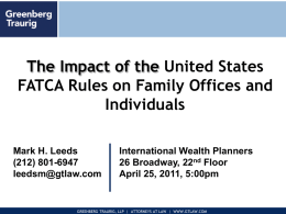 The Impact of the United States FATCA Rules on Family Offices and
