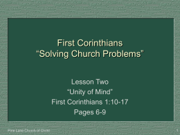 1 Corinthians Lessons 2 & 3 - Pine Lane Church of Christ