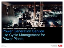 Power Generation Service - Life cycle management for Power