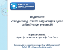 BILJANA PANTOVIĆ„ - Regulativa crnogorskog tržišta osiguranja i