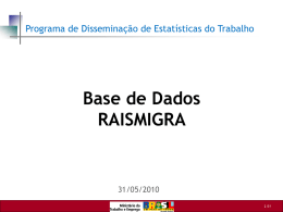 RAISMIGRA Base de dados - Ministério do Trabalho e Emprego