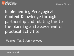 Implementing Pedagogical Content Knowledge through partnership