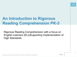 An Introduction to Rigorous Reading Comprehension PK-3