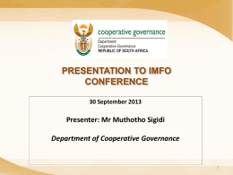Cooperative Governance - Mr Muthotho Sigidi