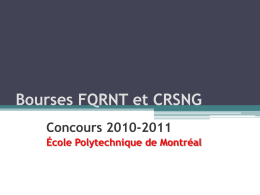 Bourses FQRNT et CRSNG - École Polytechnique de Montréal