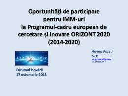 IMM-uri și accesul la finanțarea de risc în ORIZONT 2020 (2014