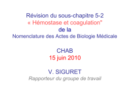 Actualisation du sous-chapitre 5-2 "hémostase et coagulation" de la