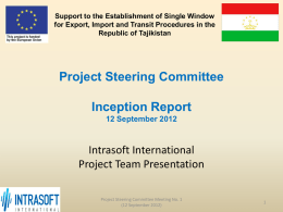 Presentation of the First Project Steering Committee meeting