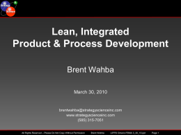 Lean, Integrated Product & Process Development