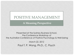 Positive Management - International Network on Personal Meaning