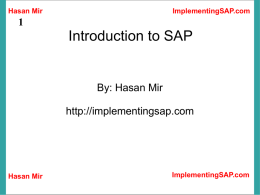 Hasan Mir Hasan Mir ImplementingSAP.com