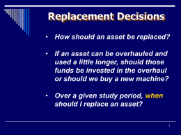 Lecture 13: Replacement Decisions Introduction