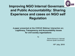 Improving NGO Internal Governance and Public Accountability