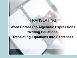 Writing Expressions and Equations