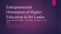 Entrepreneurial Orientation of Higher Education in Sri Lanka Annual