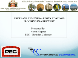 URETHANE CEMENTS or EPOXY COATINGS FLOORING IN A