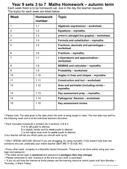 Year 9 Autumn Term Sets 3-7