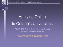 OUAC Reference Number - Ontario Universities` Application Centre