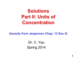 Solutions Part II: Units of Concentration