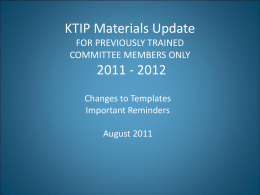 KTIP UPDATE for 2011 - 2012 - Education Professional Standards