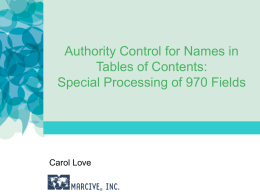 Authority Control for Names in Tables of Contents