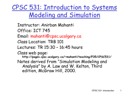 CPSC 531: Introduction to Systems Modeling and Simulation