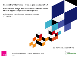 Baromètre TNS Sofres – France générosités 2013 Notoriété et