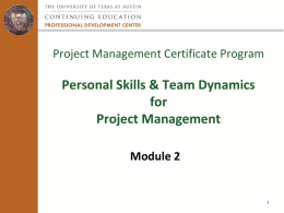 Module 2: Personal Skills and Team Dynamics in Project Management