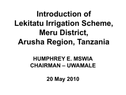 Introduction of Lekitatu Irrigation Scheme Arusha