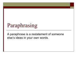 Paraphrasing - ESL Open Computer Lab at Lane