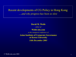 Recent developments of CG Policy in Hong Kong