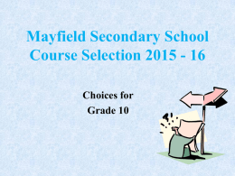 Current Grade 9 Student Course Selection Presentation