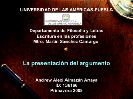 La presentación del argumento - Universidad de las Américas Puebla