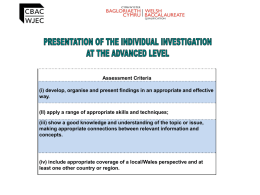 Presentation of the Investigation at Advanced Level