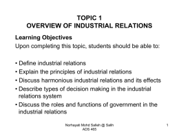 TOPIC 1 INTRODUCTION TO INDUSTRIAL RELATIONS