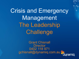 Crisis and Emergency Management – the Leadership Challenge