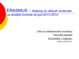 ERASMUS – Natječaj za odlazak studenata na