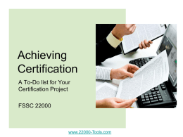 A To-do List for FSSC Certification