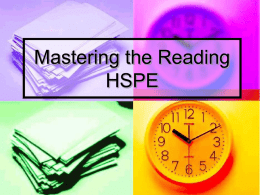 Mastering the Reading HSPE 2013
