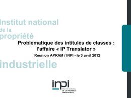 l`affaire « IP Translator » Réunion APRAM / INPI